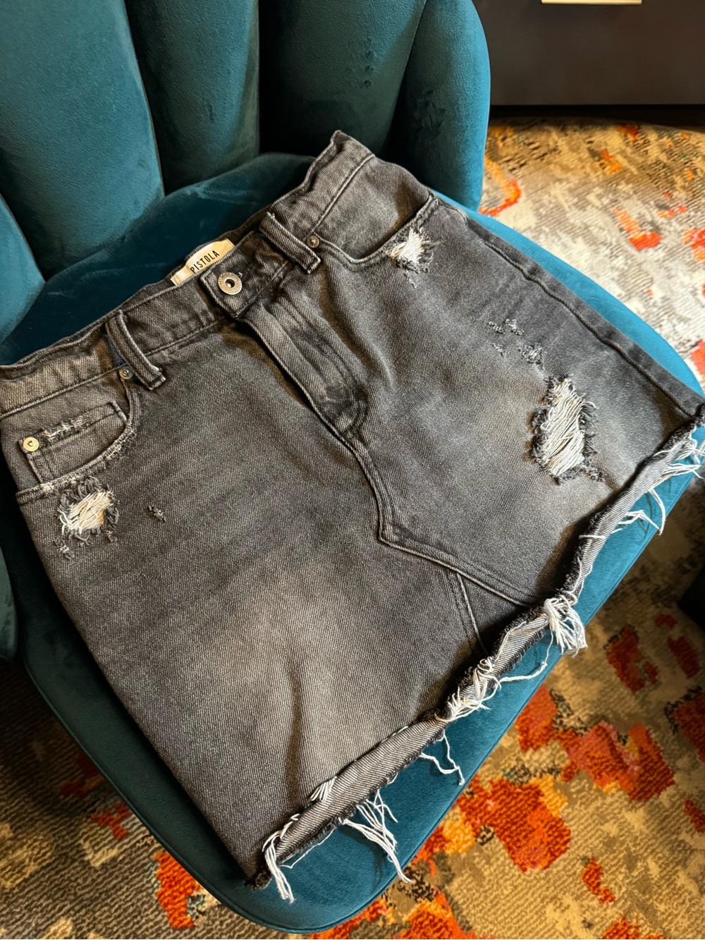Pistola Distressed Black Denim Mini Skirt 🖤